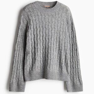 Womens Grey Cable-Knit Sweater